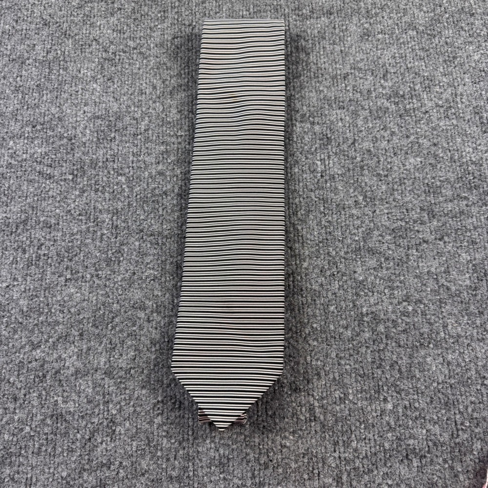 Ermenegildo Zegna Tie Mens OS Black Silver Silk Horizontal Stripe Good Italy